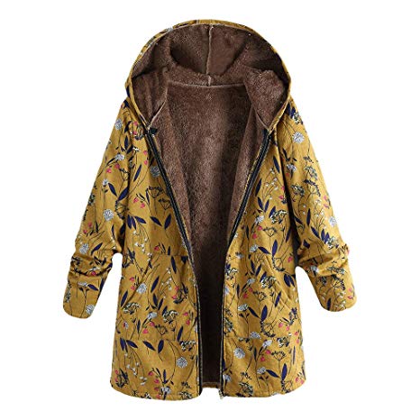 Kulywon blazers for women Womens Winter Warm Outwear Floral Print Hooded Pockets Vintage Oversize Coats