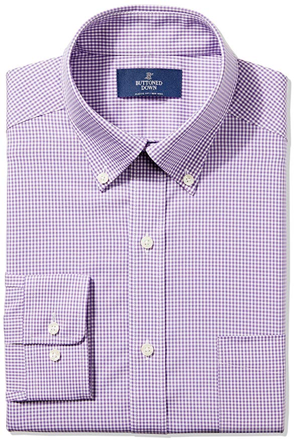 BUTTONED DOWN Men's Classic Fit Gingham Dress Shirt, Supima Cotton Non-Iron