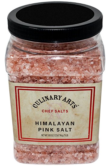 Culinary Arts Pink Himalayan Coarse Salt Pure Gourmet Crystals Nutrient and Mineral Fortified for Health Natural Certified 80 Ounce Bulk Jar
