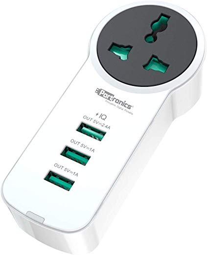 Portronics UniPower Intelligent Portable Universal Desktop Charging Hub Station Cum Travel Power Strip with 1 AC Outlet   3 USB Ports 5V/3.4A, White