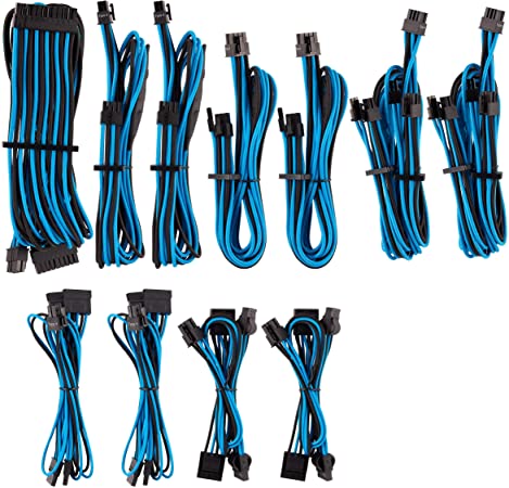 CORSAIR Premium Individually Sleeved PSU Cables Pro Kit – Blue/Black, 2 Yr Warranty, for Corsair PSUs