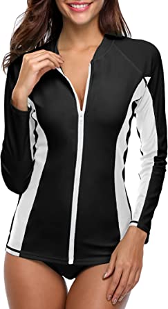 ATTRACO Women's Rashguard Swimsuit Zip Front Sun Protection Swim Shirt UPF 50