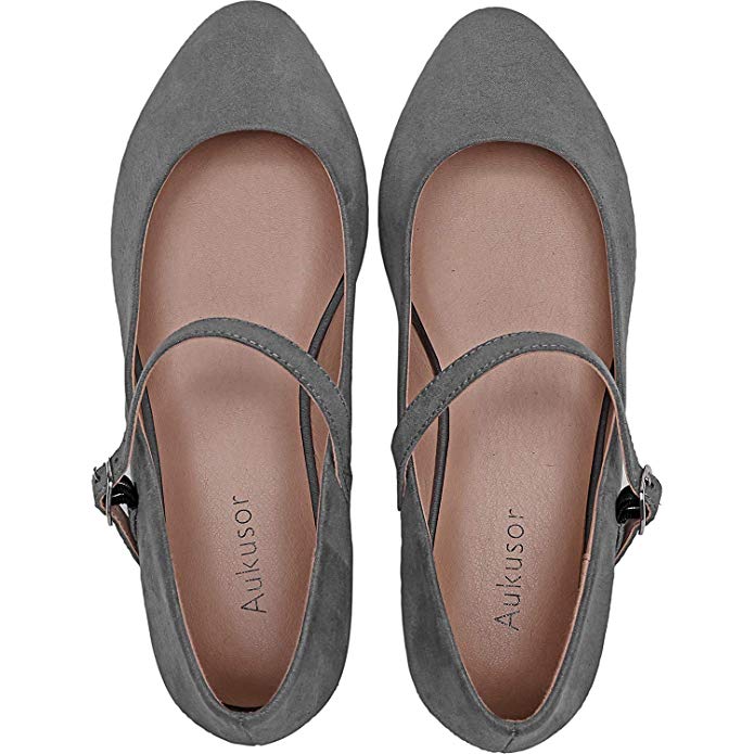 Women's Wide Width Flat Shoes - Comfortable Classic Pointy Toe Mary Jane Ballet Flat