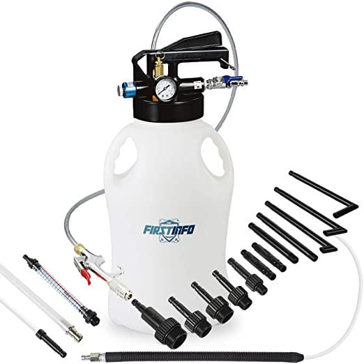 FIRSTINFO 10 Liter TWO WAY Air/Pneumatic ATF Refill System Dispenser Oil and Liquid Extractor Automatic Transmission Fluid Pump Set with 14-Piece ATF Filler Adapters