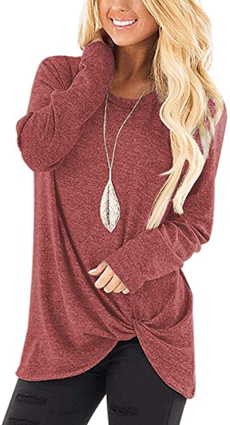 Sieanear Women's Casual Long Sleeve T-Shirt Tops Twist Knot Front Tunics