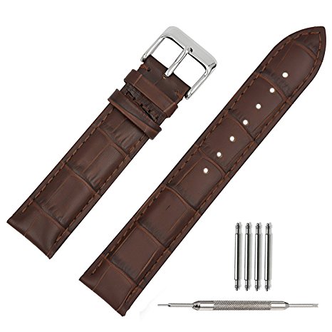 TStrap 19mm Genuine Leather Watch Strap Brown Black Military Bracelet Watch Band Alligator Grain with Watch Clasp Buckle