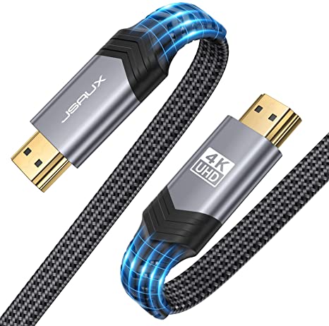 4K Flat HDMI Cable 6.6ft, JSAUX High Speed HDMI 2.0 Cable 18Gbps 4K 60Hz Braided HDMI Cord, Support 3D 4K HDR 2160P 1080P HDCP 2.2 ARC Ethernet, Compatible with UHD TV, PC (Grey)