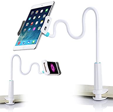 Cell Phone Stand,Tablet Clip Holder,Long Arm Gooseneck Flexible Lazy Bracket for Mount for Desktop Bedroom, Office, Bathroom, Kitchen