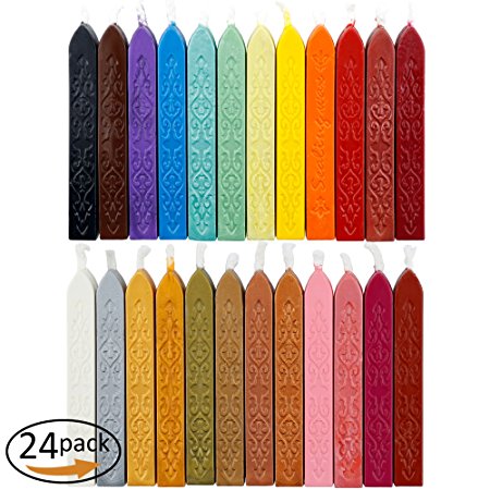 24 Pieces Antique Sealing Wax Sticks with Wick For Postage Letter Retro Vintage Wax Seal Stamp ,Assorted Colors