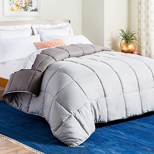 Linenspa All-Season Reversible Down Alternative Quilted Comforter - Hypoallergenic - Plush Microfiber Fill - Machine Washable - Duvet Insert or Stand-Alone Comforter - Stone/Charcoal - Twin