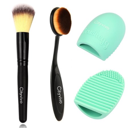 Cityvivo 3 Pieces Makeup Brush Set, Pro Cosmetic Makeup Face Cream Powder Blush Toothbrush Curve Foundation Brush & Cleaning Glove MakeUp Washing Brush