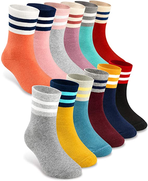 Girls Boys Socks Winter Thick Warm Wool Socks for kids Colorful Cartoon Cute Crew Socks(6 Pairs or 12 Pairs)