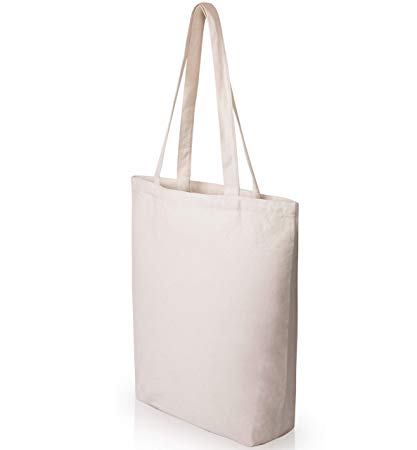 Heavy Duty and Strong Large Natural Canvas Tote Bags with Bottom Gusset for Crafts, Shopping, Groceries, Books, Welcome Bag, Diaper Bag, Beach, and Much More! -1 Pack- (15x14x4)