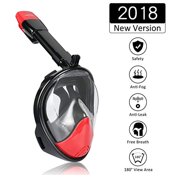 Snorkeling Mask for Adults, HiCool 180 Degree Larger Flat Viewing Snorkeling Diving Mask with Detachable GoPro Mount （Gopro Compatible） and Longer Ventilation Pipe for Anti Fog and Anti Leak