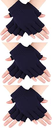 SATINIOR 3 Pairs Women Fingerless Gloves Winter Half Finger Knit Gloves for Women Men