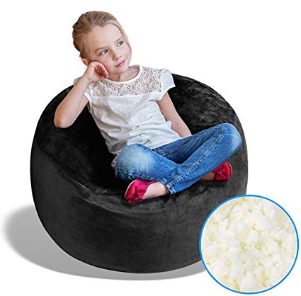BeanBob Bean Bag Chair (Limo Black), 2.5ft - Bedroom Sitting Sack Kids w/Super Soft Foam Filling