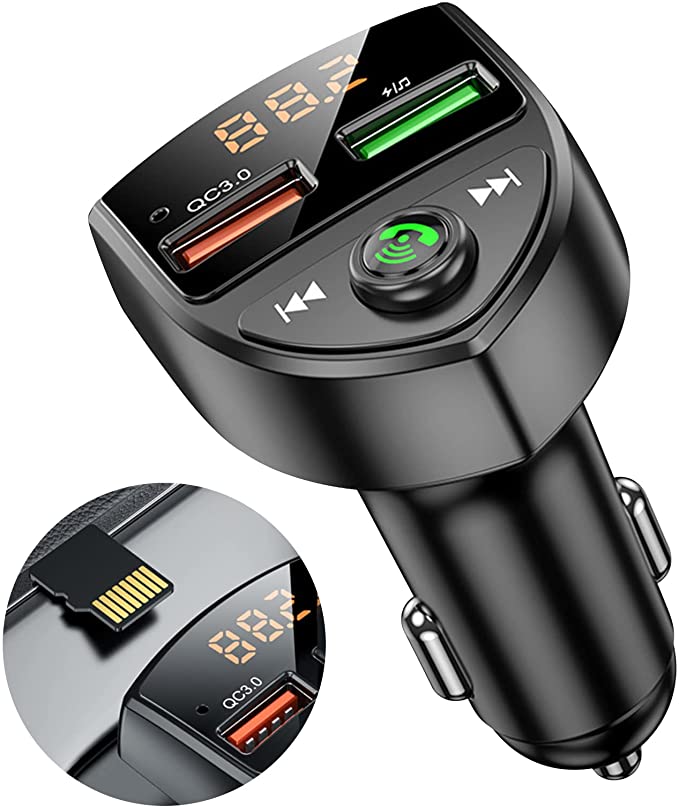 YEHOBU Bluetooth FM Transmitter for Car, Wireless Bluetooth FM Transmitter Radio Receiver with Dual Car Charger, Support QC3.0 Quick Charging, Compatible for All Smartphones