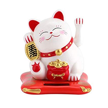 Jadeshay waving cat Lucky Cat Chinese waving cat Cat good luck Solar powered Winke cat for desk home accessories decoration (Color : White)