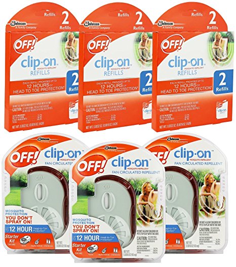 OFF! Mosquito Repellent Combo Set of 3 Clip On Fans and 6 refills