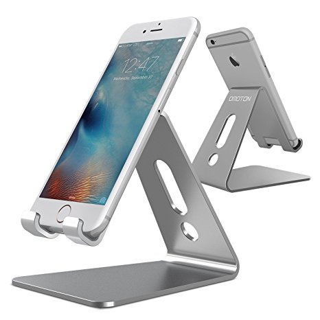 [Updated Solid Version] OMOTON Desktop Cell Phone Stand Tablet Stand, Advanced 4mm Thickness Aluminum Stand Holder for Mobile Phone (All Size) and Tablet (Up to 10.1 inch), Grey