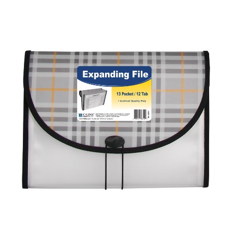 C-Line 13-Pocket Expanding File Includes Tabs Letter Size Plaid Design 58312