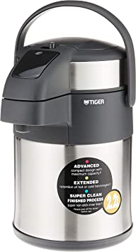 Tiger Double Vacuum Insulated Air Pot Carafe Jug, Beverage Dispenser with Air Pump Action for Hot Cold Water Coffee, Stainless Steel (2.2L MAA-A222 1.4kg)