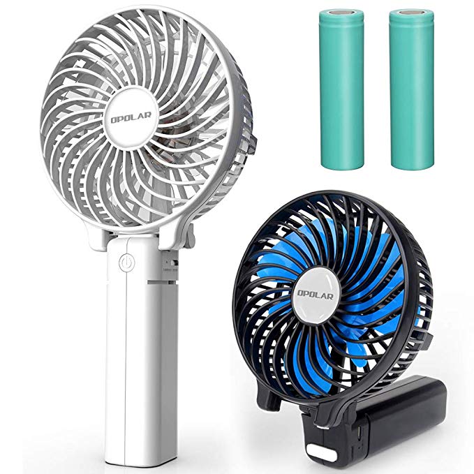 OPOLAR Small Hand Held Battery Fan, Rechargeable Portable Travel Fan with 2200mAh Battery, Foldable, 3 Settings, Powerful Airflow, Ideal for Trip, Disney, Football Game Use- (Total 2 Batteries)