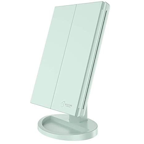 BESTOPE Makeup Mirror with Lights 21 Led Vanity Mirror with 2X/3X Magnification,Touch Screen Portable Lighted Makeup Mirror 180 Degree Rotation Dual Power Supply(Green)