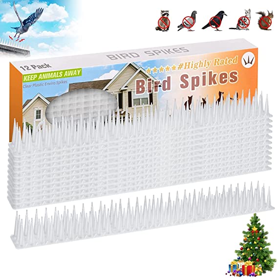 Bird Spikes,Bird Repellent,Spike Strips for Bird Cat Squirrel Raccoon Animals Repellent to Keep Off Pigeon Crow,Fence Spikes to Defend Birds and Small Animals Security for Railing and Roof（12 Pack）