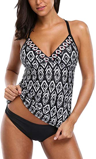 ATTRACO Women's Tankini Swimsuits Cross-Back Two Piece Bathing Suits Tribal Swimwear