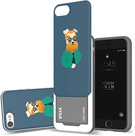 DesignSkin iPhone 8 Sliding Card Holder Case, Extreme Heavy Duty Triple Layer Bumper Protection Wallet Cover with Storage Slot for Slider iPhone 6/7 / 8 (Van Gogh/Puppy)