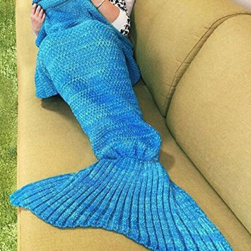 BG® Cute Blue Mermaid Tail Crochet Blanket All Seasons Soft Warm Sleeping Bags