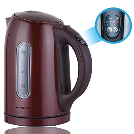 Ovente 1.7 Liter BPA Free Stainless Steel Cordless Tea Electric Kettle with Temperature Control and Keep Warm Function, Brown (KS89BR)