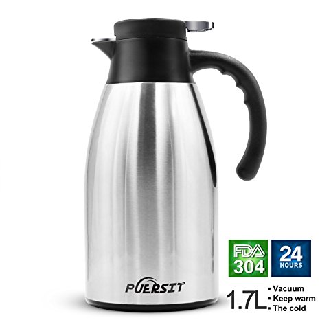 1.7L Coffee Pots Thermos Vacuum Jug 304 Stainless Steel -Wall Vacuum Insulated Coffee Dust-proof Pot Juice / Milk / Tea Insulation Thermos Water Jug By Puersit.