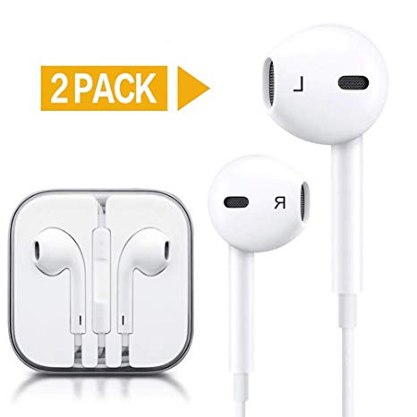 Parmeic in-Ear Earbuds Headphones, 2 Pack Wired Remote Control Earphones Stereo Bass Noise Isolating Ear Buds Headsets with Microphone and Volume Control for All 3.5mm Jack Phones and Tablets