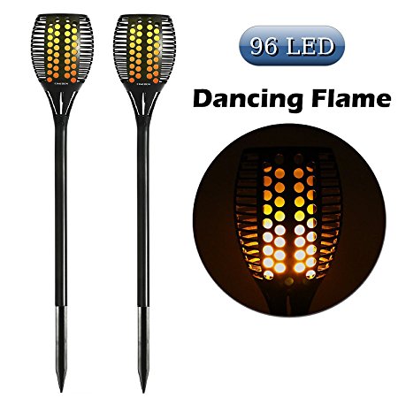 Cinoton Solar Torch Garden Lights 96 LED Flickering landscape Lamp Dancing Flame Lighting for Decoration Festival Atmosphere Outdoor Waterproof(2 Pack)