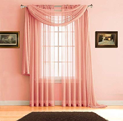 Avanti Home Solid Many Colors Window Scarf Valance Soft Sheer Voile Topper Swag Panel Curtain 37" x 216" Long Great as Kitchen Bathroom Bedroom Window Topper (1 Scarf: 37" x 216", Peach Nectar)