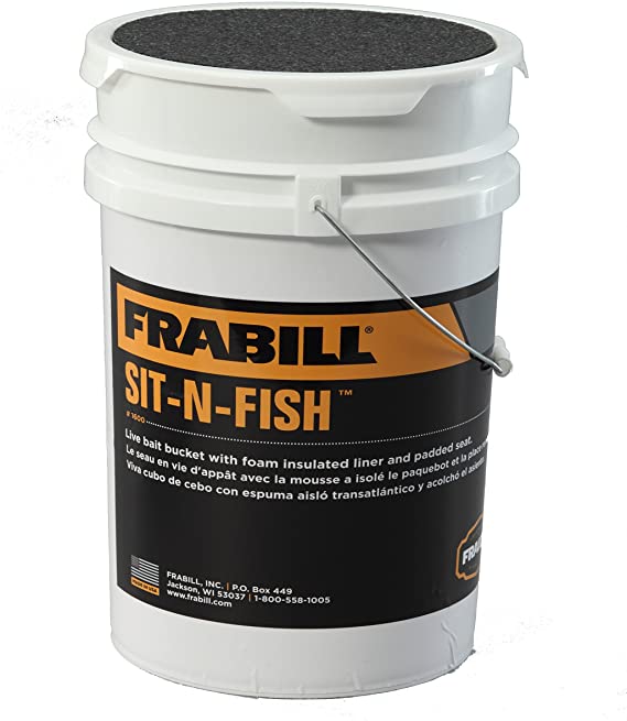 Frabill Sit-N-Fish | Insulated Bait Bucket with Convenient Padded Cushioned Lid for Comfortable Seating Option