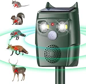 Animal Deterrent, Solar Powered Cat Deterrent for Home Yard, Waterproof Animal Chase Device with Flashing-Light for Cat Skunk Squirrel Raccoon Cat Bobcats, Sound Frequency 18 kHz