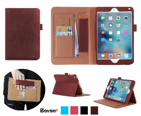 iPad Pro Case, Bovon® Folio Premium PU Leather Stand Case Cover with Auto Wake & Sleep Feature, Elastic Strap, Card Slots, Note Holder for Apple iPad Pro 12.9 Inch (2015 New Release) (Brown)