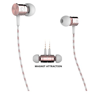 Earphones,Sport HIFI In-Ear Earbuds Heaphones Headset Earphones with Noise Isolating Headset Magnet Attraction Earphones with Mic and Volume Control (Pink)