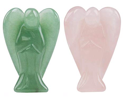 rockcloud Healing Crystal Gemstone Carved Pocket Guardian Angel Figurines 1.5 inch