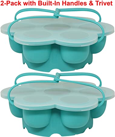 Silicone Egg Bites Molds With Built-In Handles and Trivet, Fits 5,6,8 Qt Instant Pot, Ninja Foodi and Other Pressure Cookers, Steamers and Baking Accessories, Set of 2, Aqua by Salbree