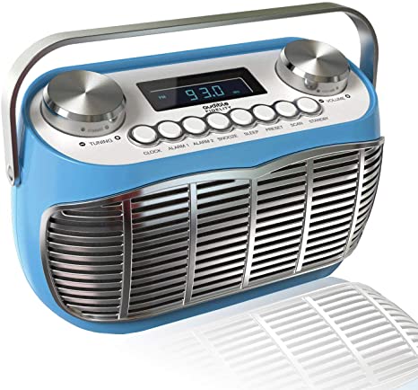 Detroit, FM AM Radio Alarm Clock Bedside Mains Powered Or Battery FM Retro Radio with LCD Display Clock Radio (Blue)
