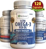 Best Ultra Omega-3 Fish Oil 2000mg Supplement w 800 EPA  600 DHA  Vitamin E 120 Softgels Pure Triple Strength Pharmaceutical Grade Natural Fatty Acids From Deep Blue Ocean Fish In Liquid Capsules