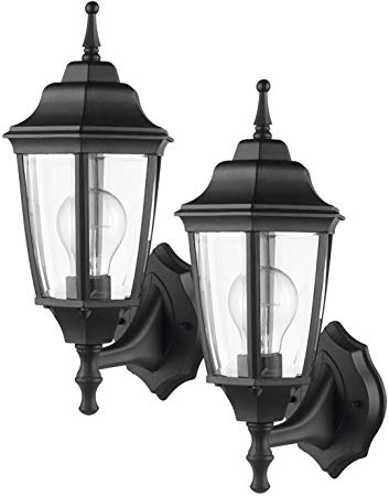 Globe Electric 44043 Oxford 1-Light Outdoor Wall Sconce 2-Pack, Matte Black, Clear Glass Inserts