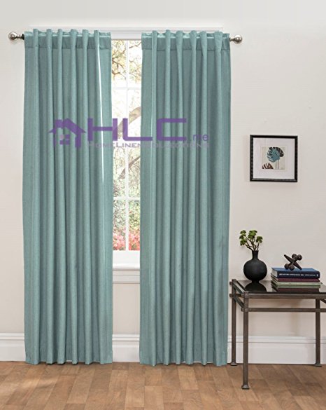 HLC.ME Textured Room Darkening Thermal Energy Efficient Back-Tab/Rod-Pocket Window Curtain Panels - Pair - 54"W x 84"L - Seafoam