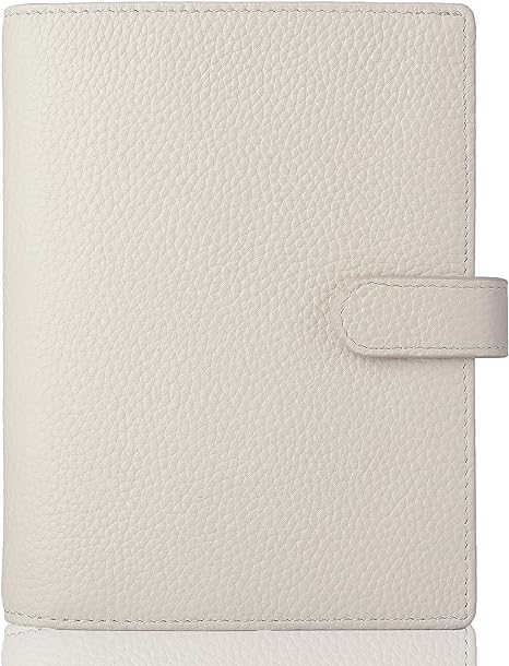 Genuine Leather a6 Planner Cover with Pen Loop Card Slots Zipper Pockets, Personal Organizer Cover, Compatible with Most A6 size Planners notebooks (Cream)
