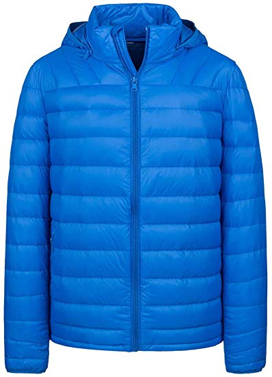 Wantdo Men's Packable Lightweight Insulated Puffer Down Jacket Winter Coat with Removable Hood