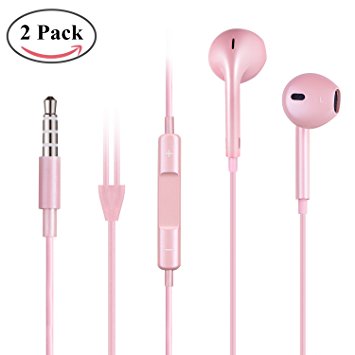 Ameauty 2 Pack Earbuds Headphones Earphones Headsets with Mic & Remote Control Compatible with iPhone 6/6s/6 Plus/6s Plus/ 5/5c/5s/SE, iPad/iPod (Golden Rose)